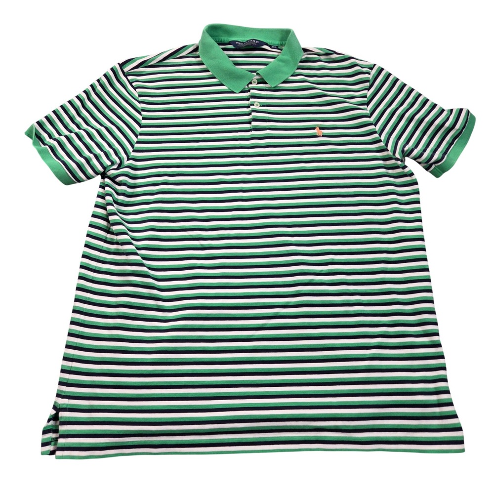 Polo Golf Ralph Lauren Polo Shirt Mens XXL Green Navy Striped Pima Cotton